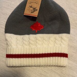 White Oaks grey&white Knit Beanie with Red Maple Leaf